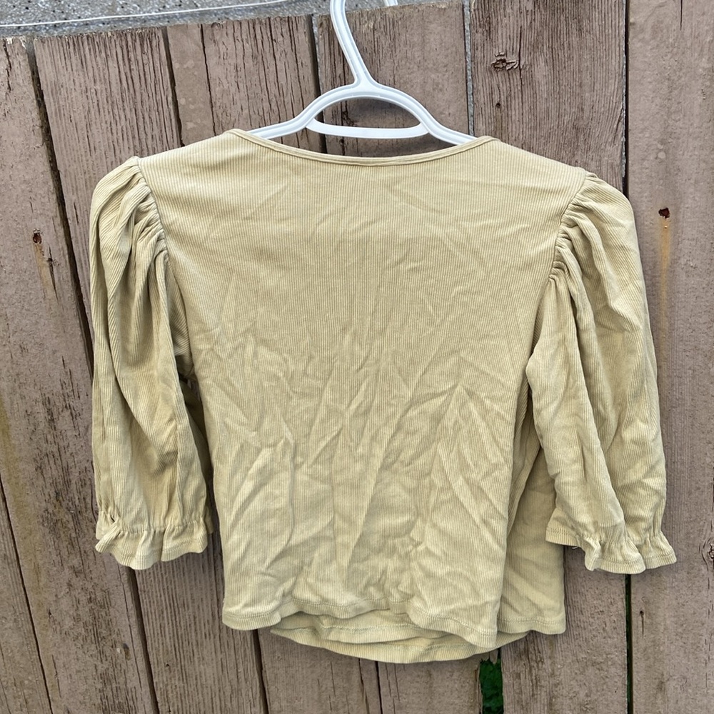 Monki Green Puff Sleeve Wrap Blouse - Picture 2 of 4